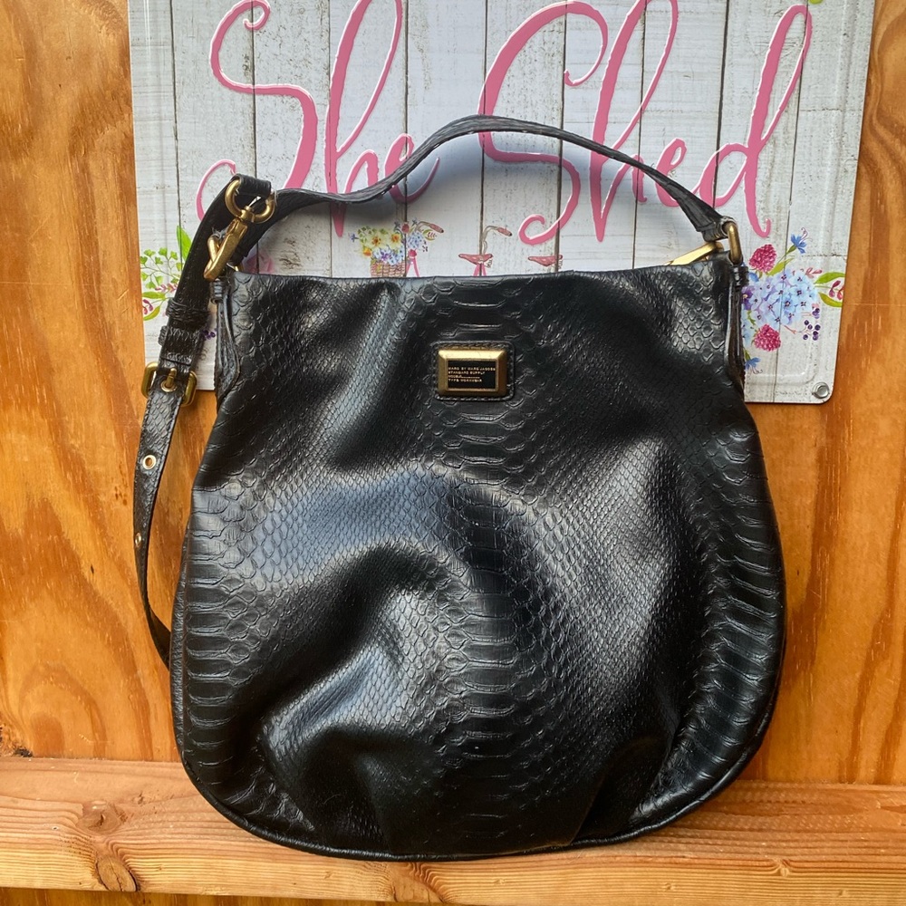 Marc Jacobs Black Textured Leather Hobo with Gold Hardware